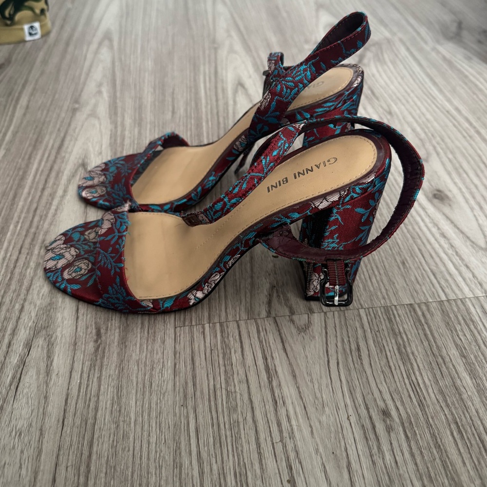 Gianni Bini Burgundy and Teal Floral Heels